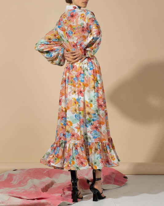 Elegant Retro Red Print Dress