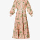 High-neck tiered-hem ramie midi dress