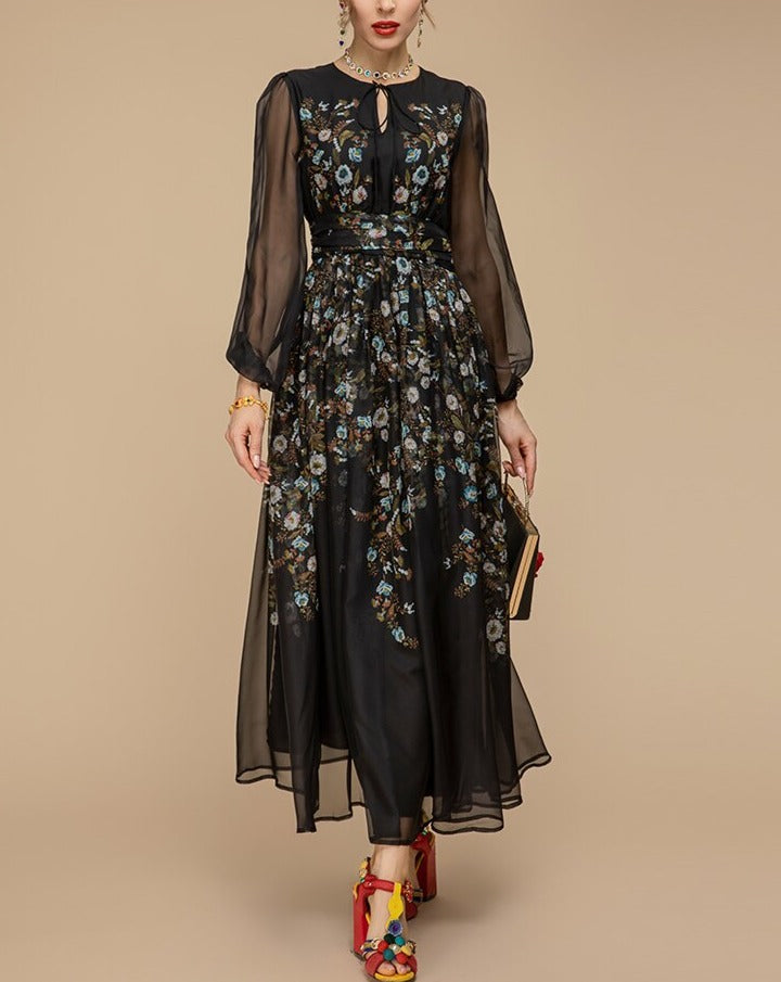 Black embroidered maxi dress