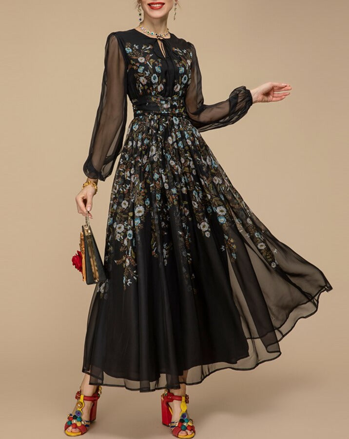 Black embroidered maxi dress