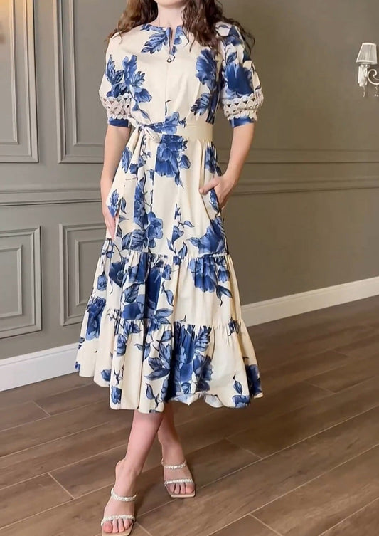 Blue Floral Print Dress