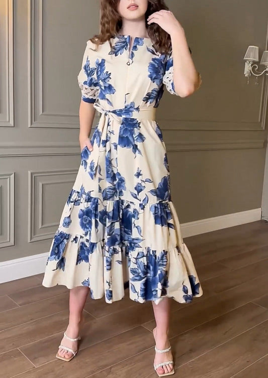 Blue Floral Print Dress