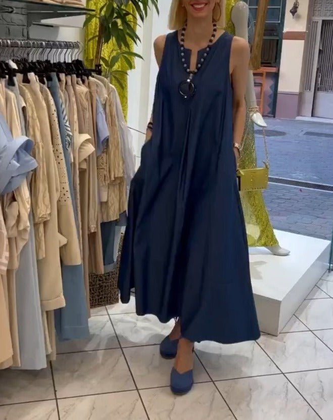 Navy Long Linen Dress