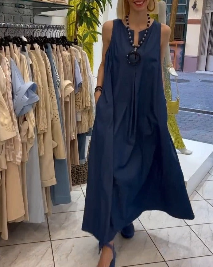 Navy Long Linen Dress