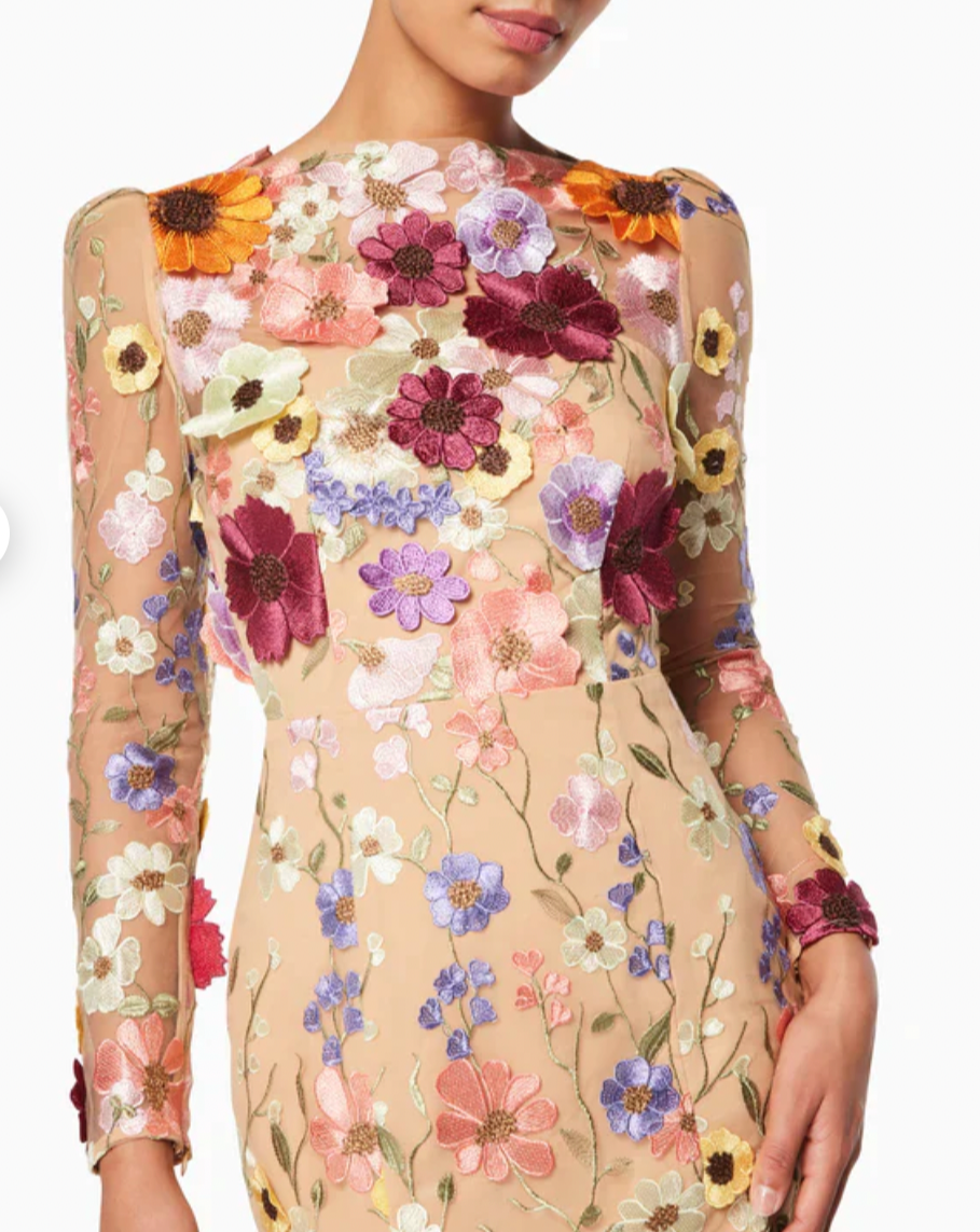 3D Embroidered Flowers Dress