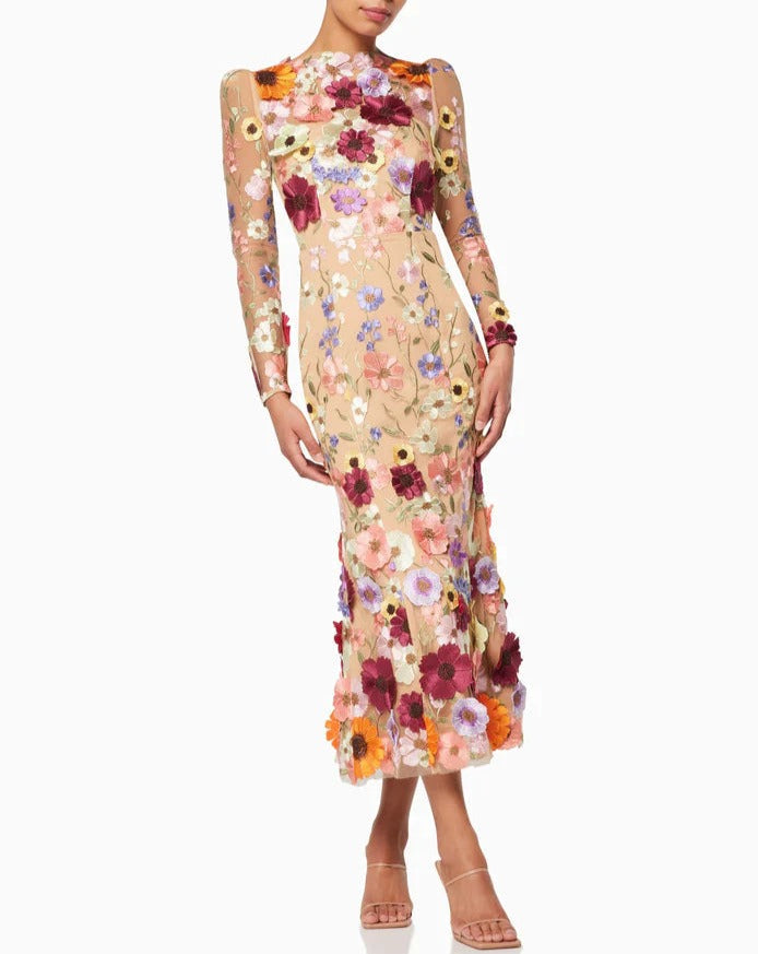 3D Embroidered Flowers Dress