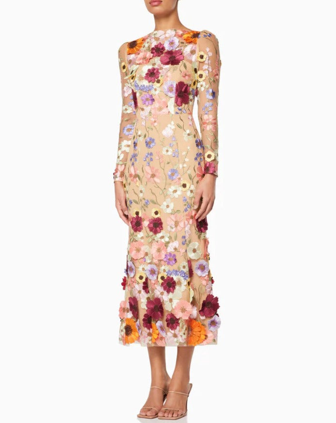 3D Embroidered Flowers Dress