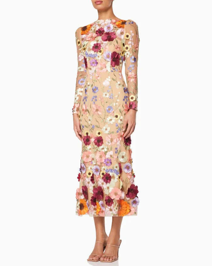 3D Embroidered Flowers Dress