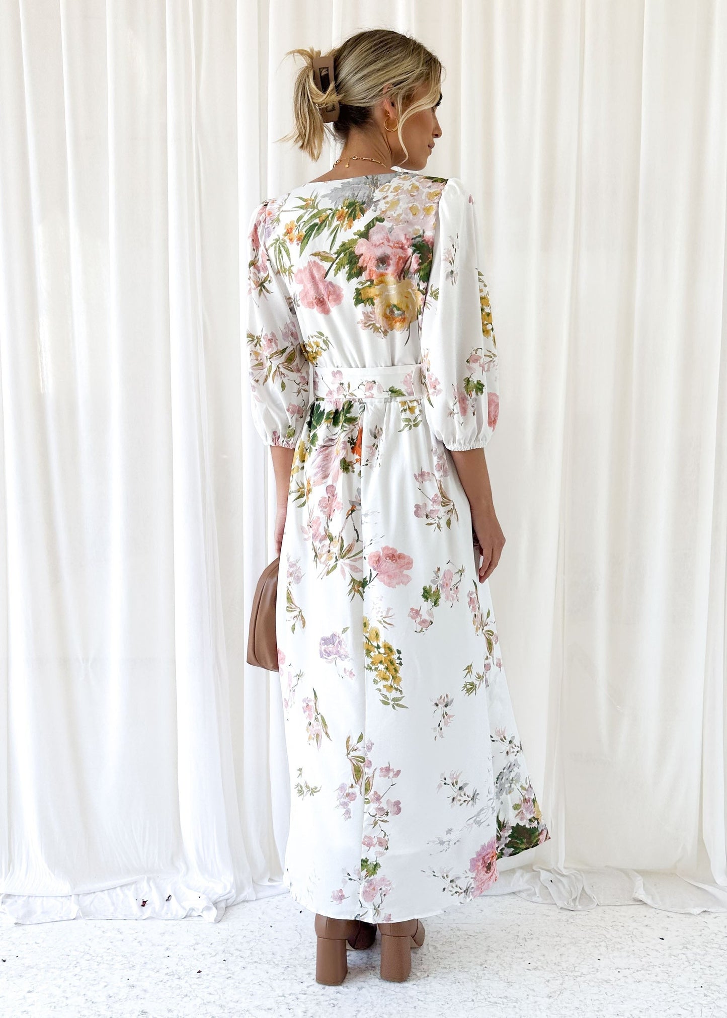 White Floral Midi Dress