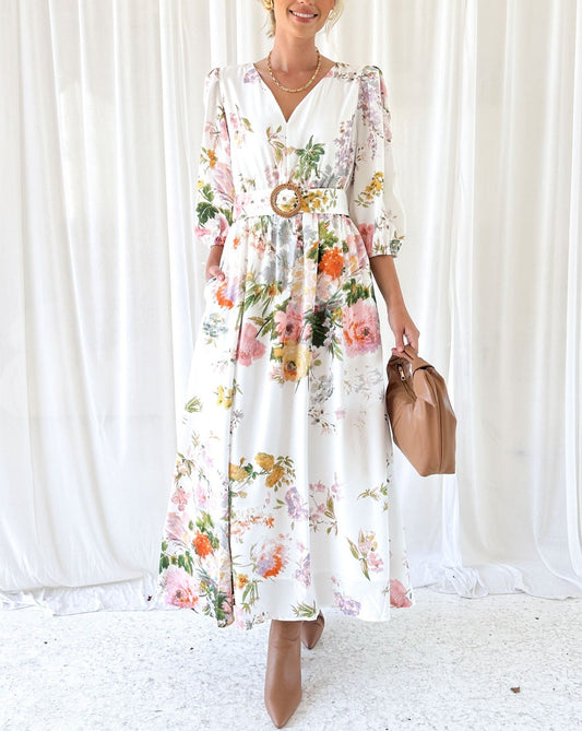 White Floral Midi Dress