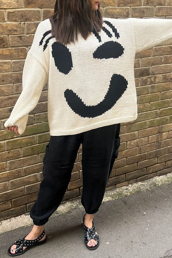 COLORFUL SMILEY FACE LOOSE PULLOVER SWEATER