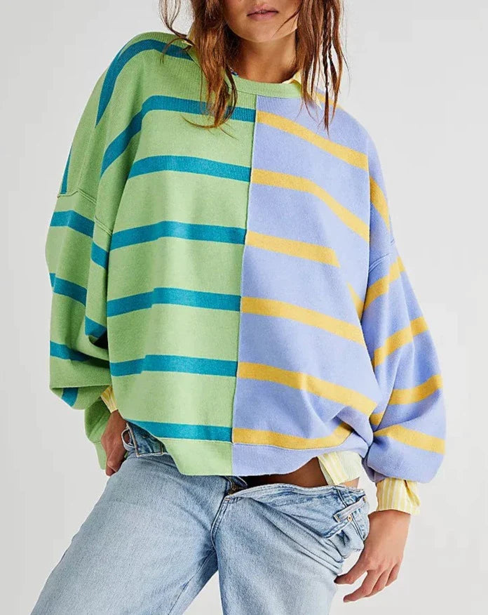 Striped Drop Shoulder Round Neck Blouse