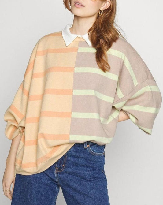 Striped Drop Shoulder Round Neck Blouse