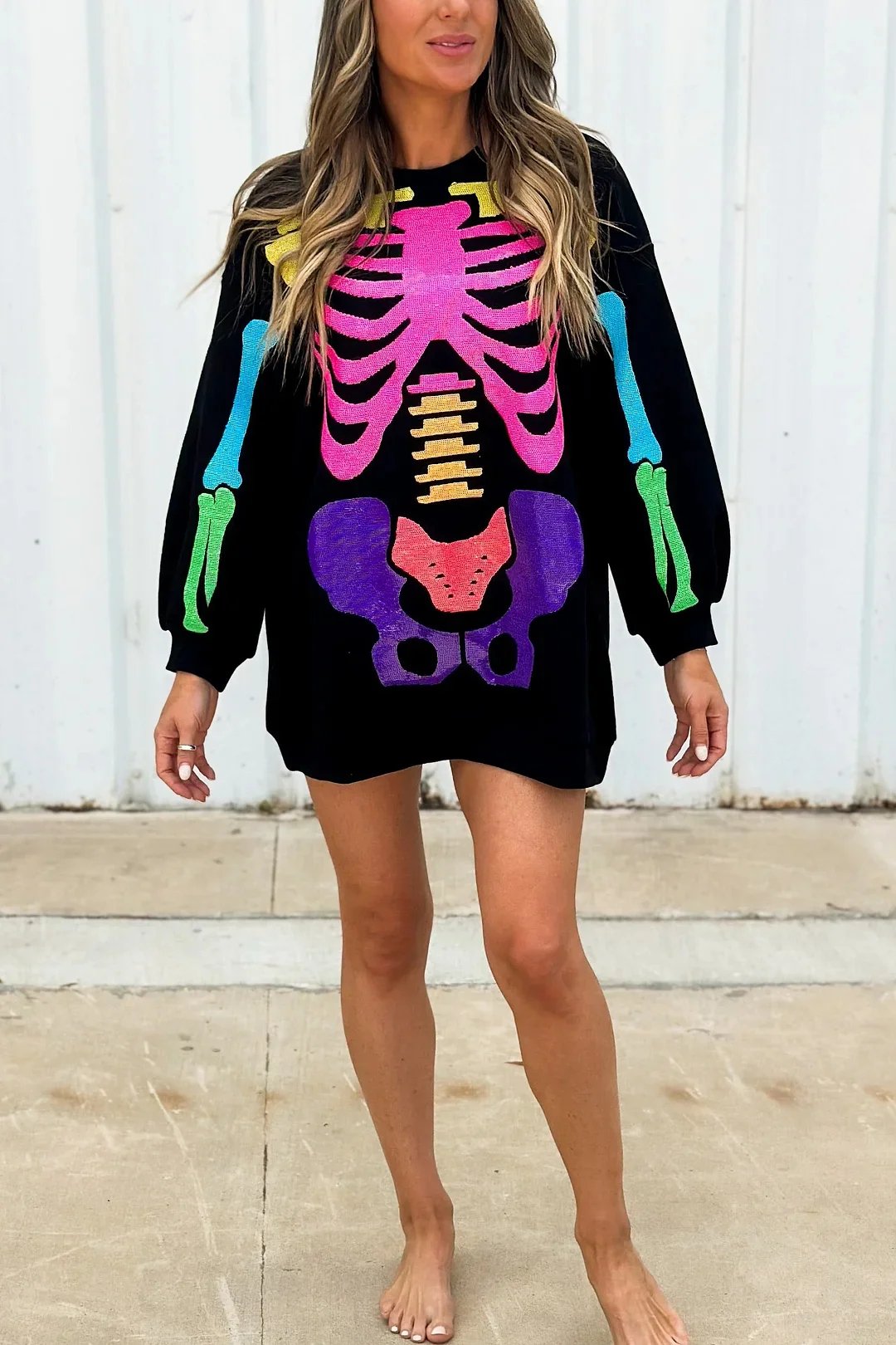 Rainbow Skeleton Sweatshirt Dress