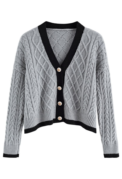 BRAID DIAMOND CROPPED KNIT CARDIGAN