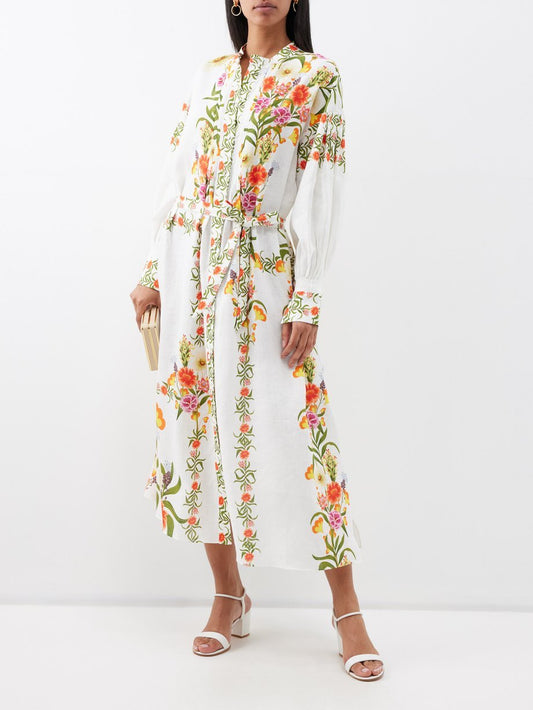 The floral-print cotton-blend midi shirt dress