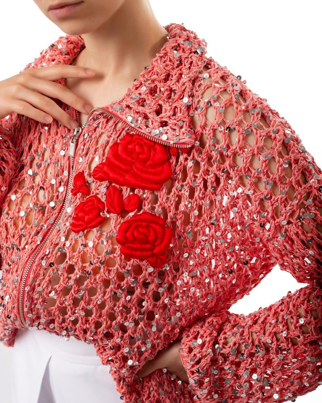 Rose Cutout Crochet Cardigan