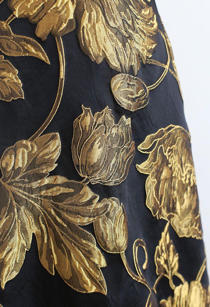 GOLDEN BOUQUET JACQUARD EMBOSSED MAXI SKIRT