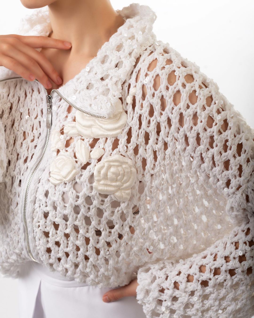 Rose Cutout Crochet Cardigan