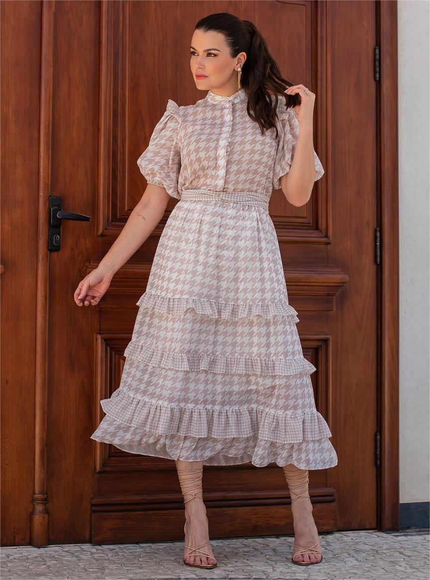 Houndstooth Ruffled Dress