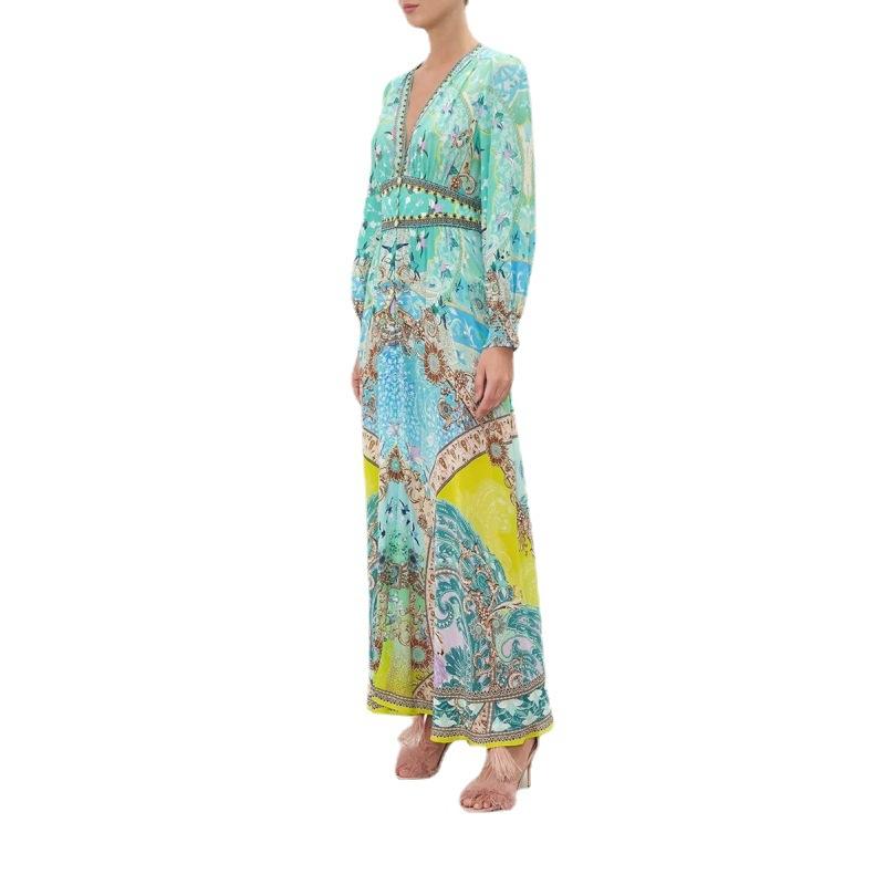 V-neck printed vacation dress