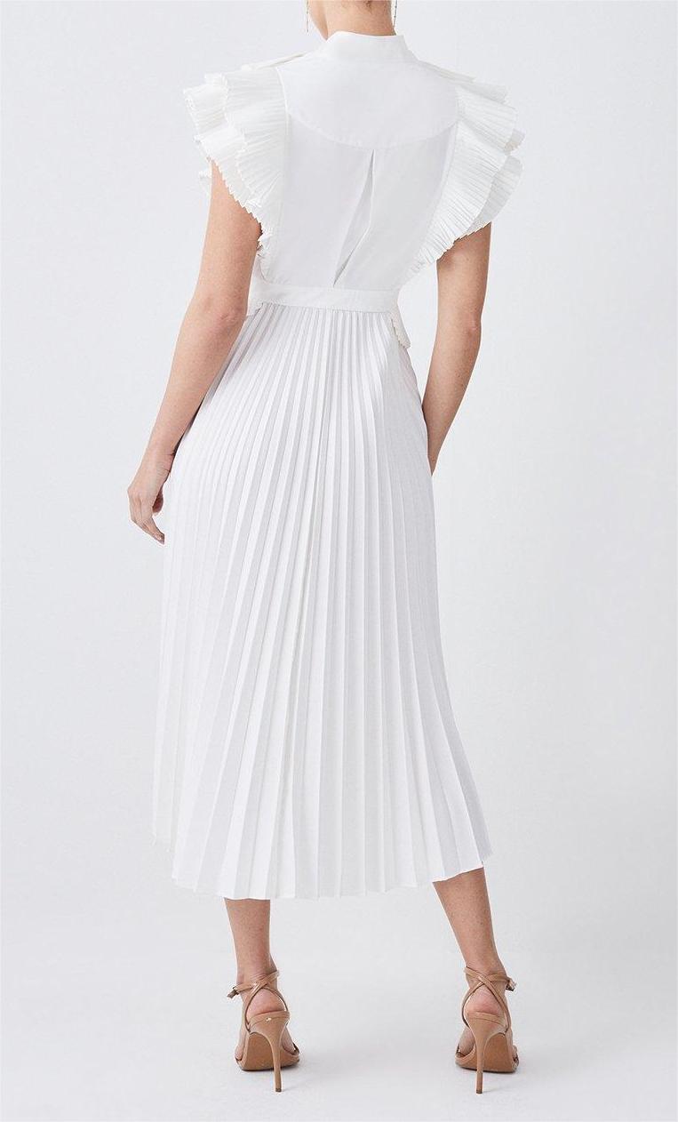 Pleated V-neck Dress