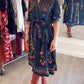 Printed Long Sleeve Lace Up Midi Dress