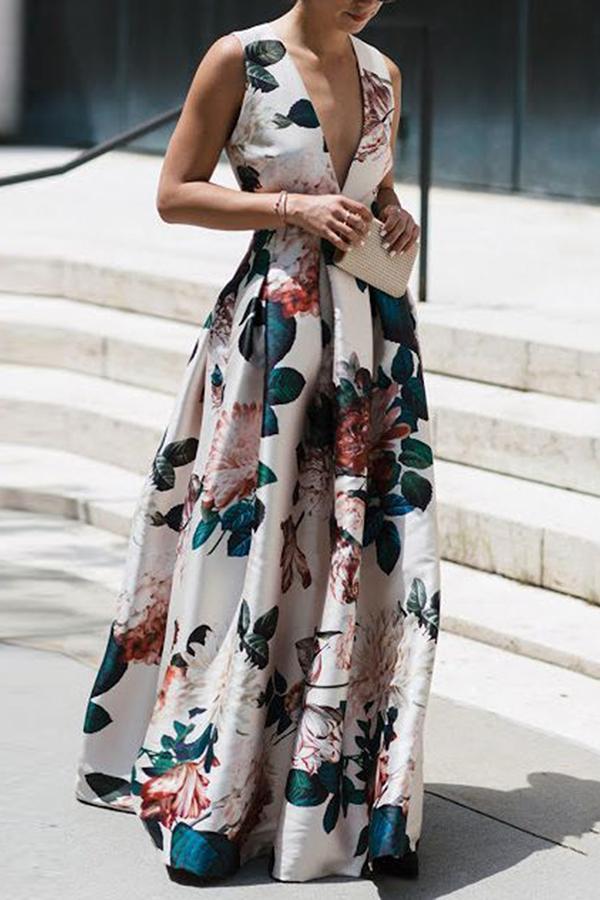 V-neck fashion print dress