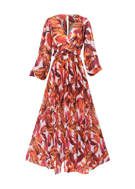 Floral Print High Slit Plunging V-Neck Maxi Dress