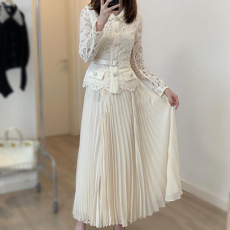 Temperament lace pleated dress