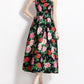 Red Flower vintage print dress