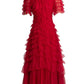 Ruffled Tulle Gown In Red