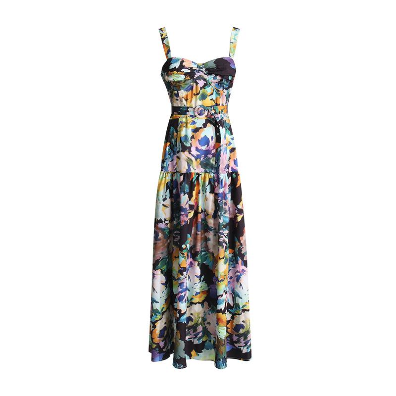 Vintage Printed Strap Midi Dress