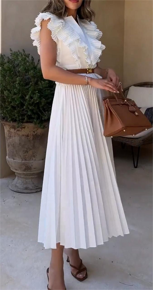 Pleated V-neck Dress