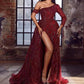 Elegant Burgundy Long Sleeves Evening Dress