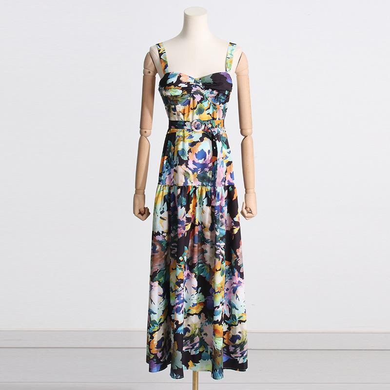 Vintage Printed Strap Midi Dress