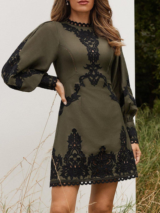 Lace Patchwork Long Sleeve Mini Dress