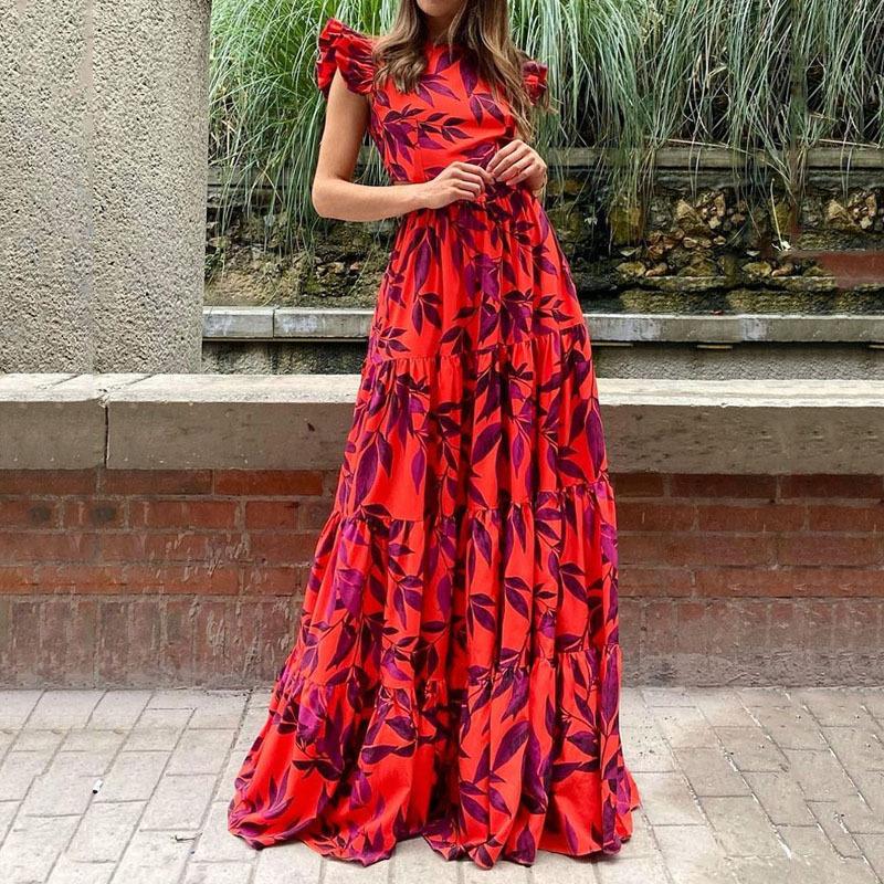 Fashion Printed Dress Graceful Waist Elegant Long Dress