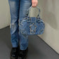 Vintage Denim Boston Underarm Bag