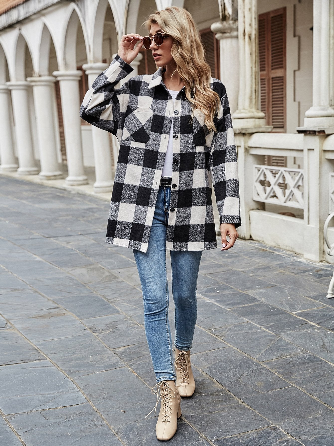 Fashion Lapel Lattice Loose Casual Jacket