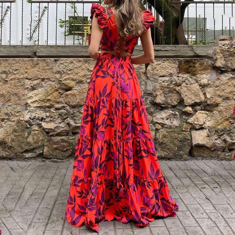 Fashion Printed Dress Graceful Waist Elegant Long Dress