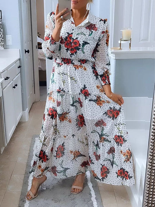 Floral Print Long Sleeve Ruffe Dress