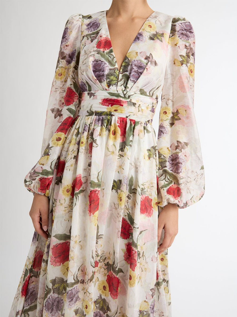 Floral Printed Deep V Neck Dress