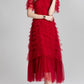 Ruffled Tulle Gown In Red