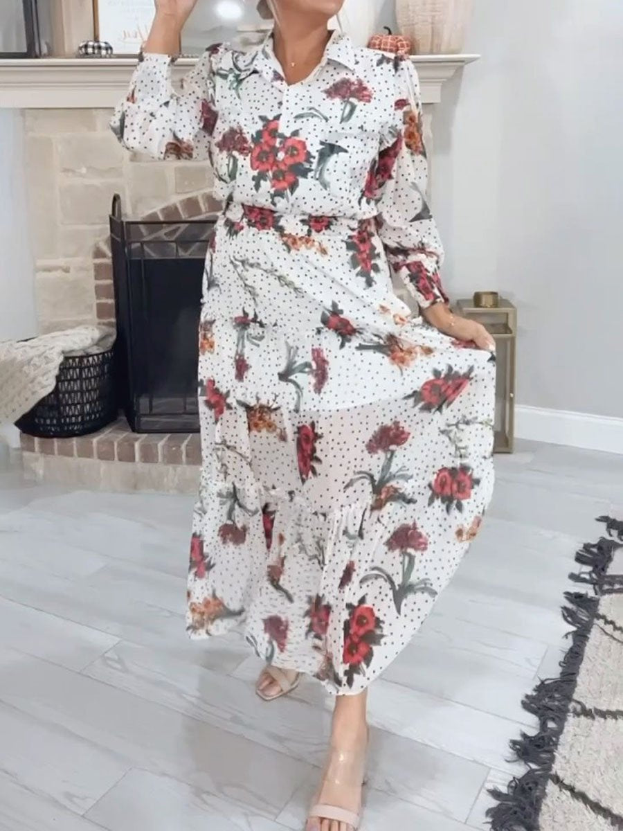 Floral Print Long Sleeve Ruffe Dress