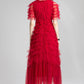 Ruffled Tulle Gown In Red