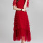 Ruffled Tulle Gown In Red