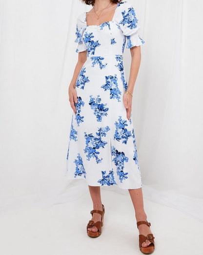 Linen Blend Floral Dress