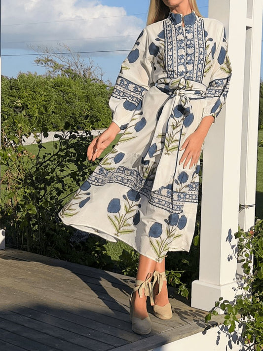 Fall Printed Elegance Midi Dress