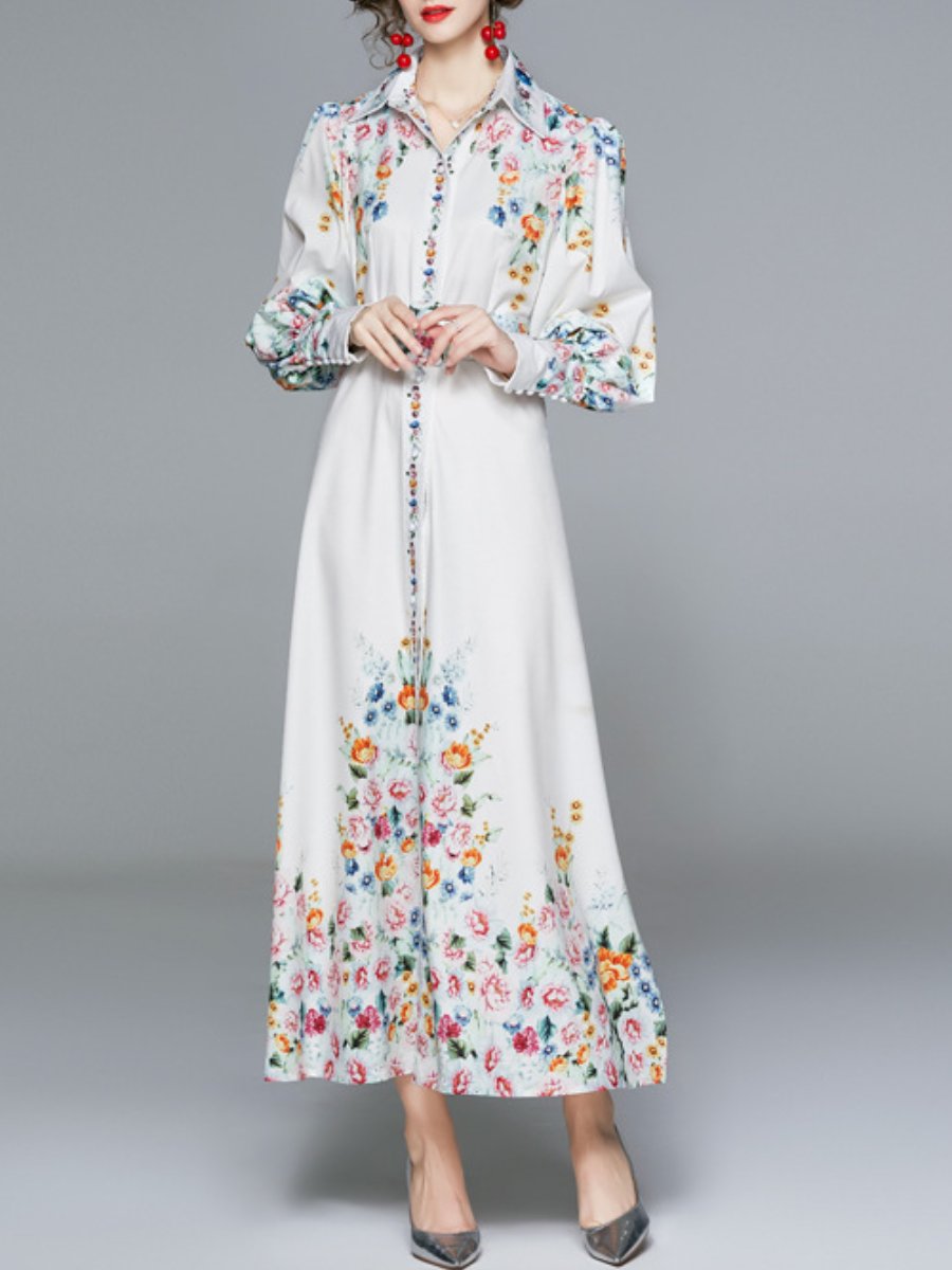 Digital Print Puff Sleeve Dress